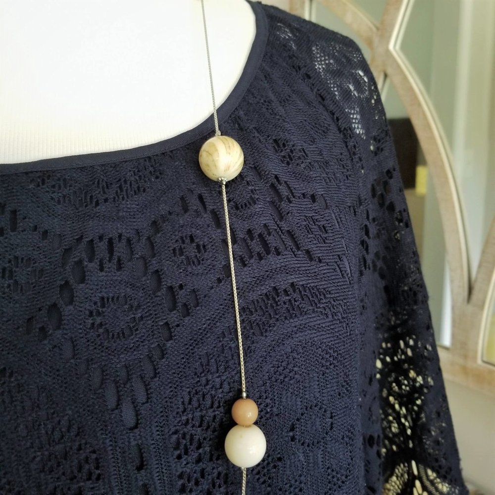 Dress. Navy Blue Medallion Lace. Tacera Brand. Size Medium. - Picture 3 of 11